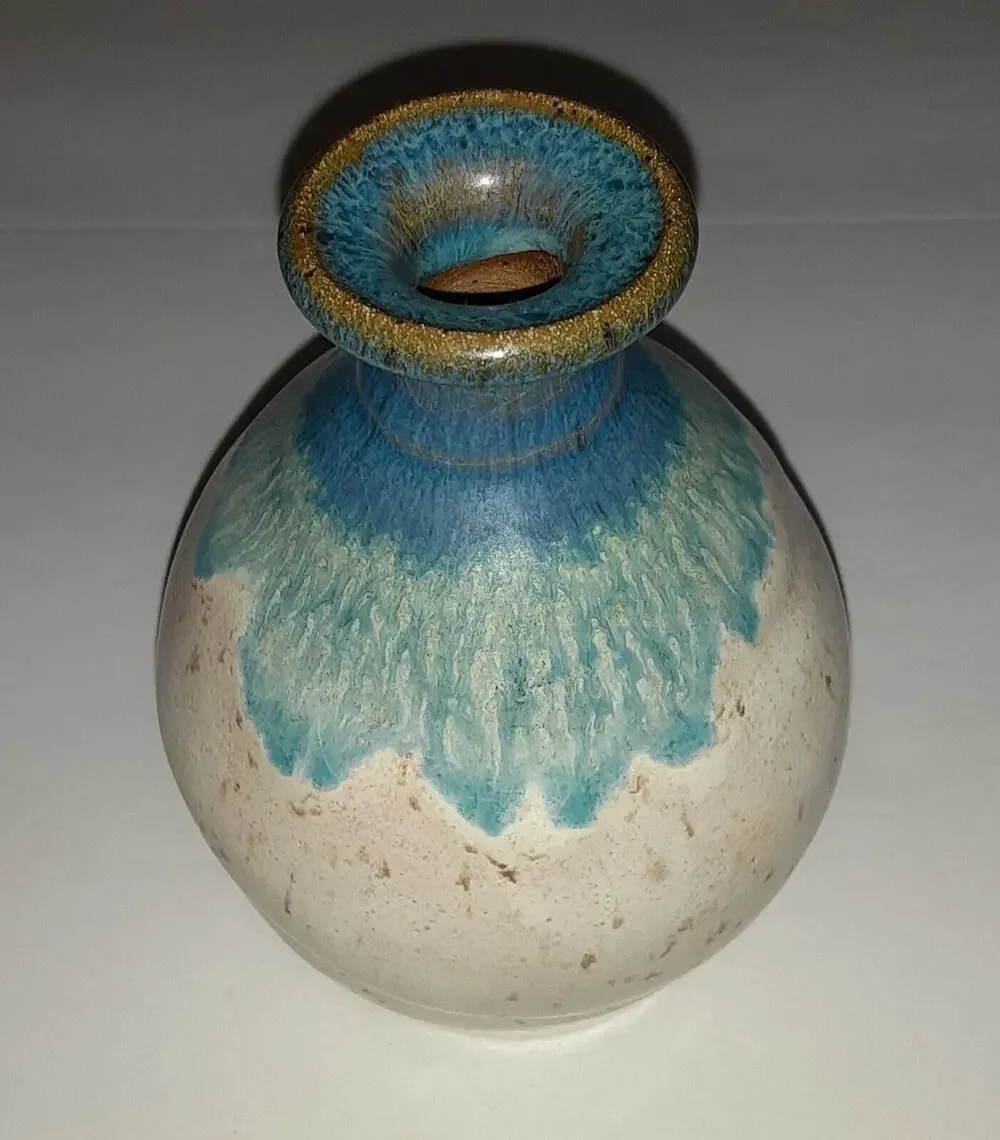 CCC Pottery Stoneware Vase Sea Blues Artist Signed 5
